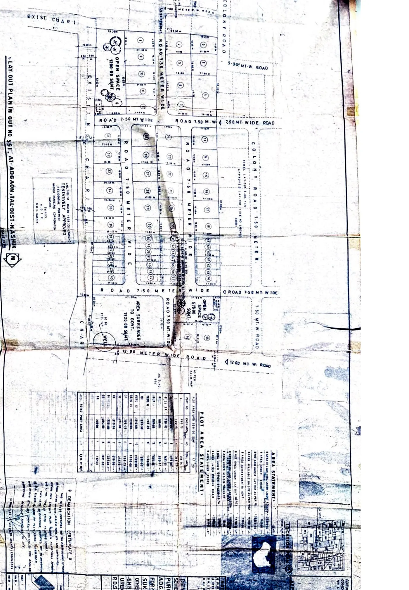 NMC-approved layout plan of Gut No. 551, Adgaon showing Plot No. 20