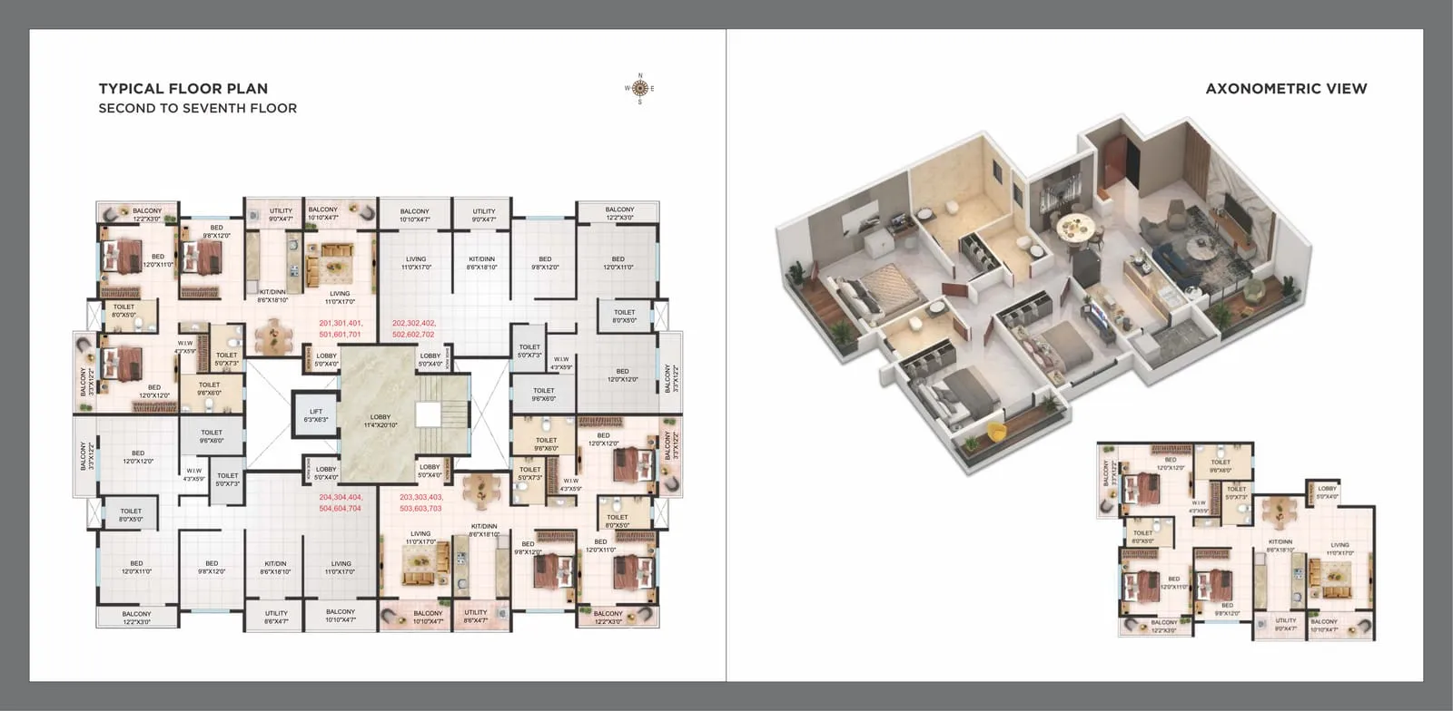 Kedarnath typical floor plan and 3 BHK unit layout