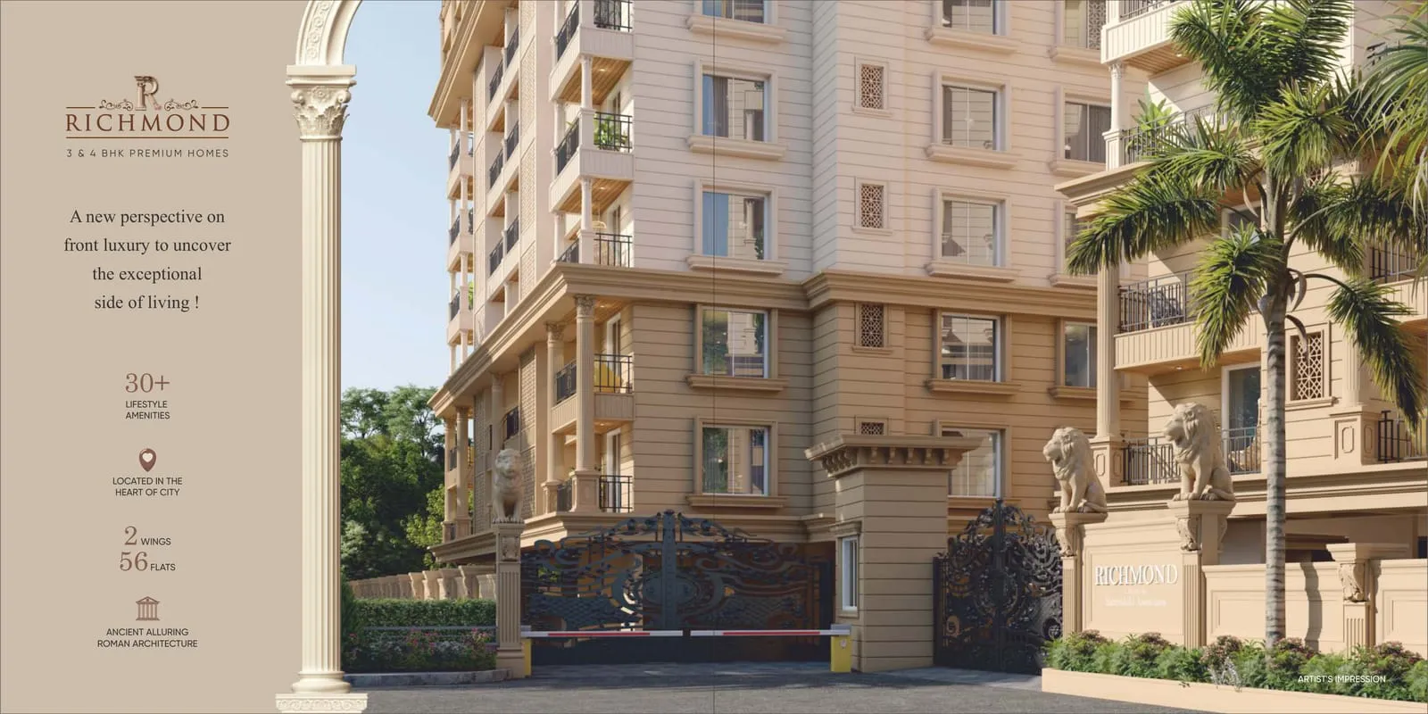 Grand arched entrance elevation of Richmond, Nashik — artist's impression