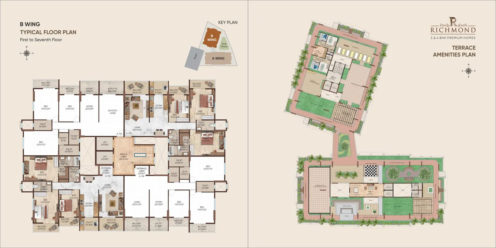 Richmond typical floor plan and terrace amenities layout