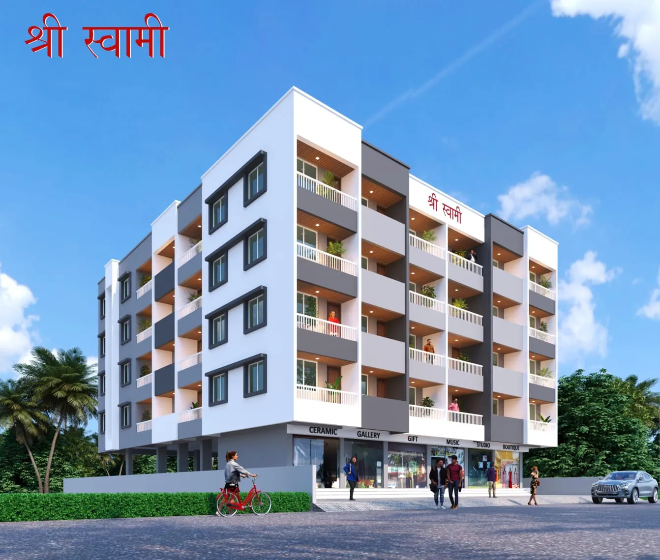 Artist's impression of Shree Swami — 2 BHK flats with ground-floor shops at Kothawade, Nashik